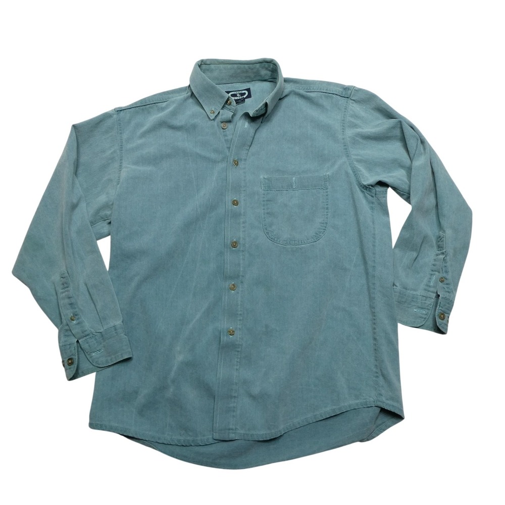 Three Rivers Shirt Mens Medium Green Button Down Long‎ Sleeve Cotton Casual